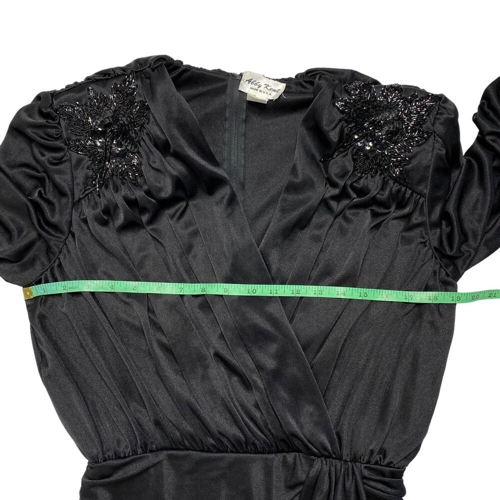 ABBY KENT Vintage 1980s Black Satin Formal Beaded Gown Size 12 Made in USA - Picture 10 of 13